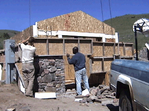 Slipform stone masonry stonework..